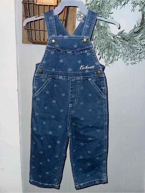 Carhartt Dark Blue Denim Kids' Floral Print Overalls