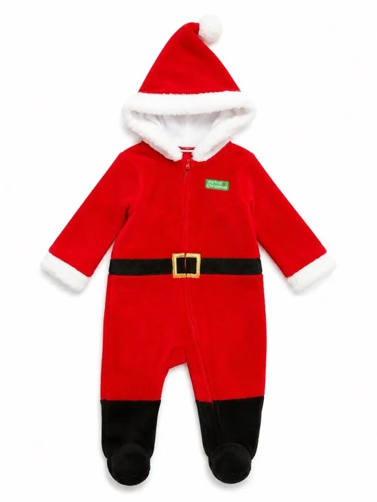 New - Little Me My First Christmas Santa Hooded Footed Sleeper