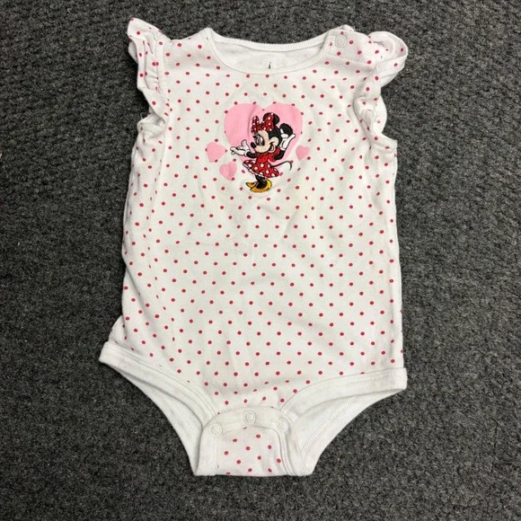 Disney Parks Minnie Mouse Polka Dot Ruffle Sleeve Bodysuit White Red 12M