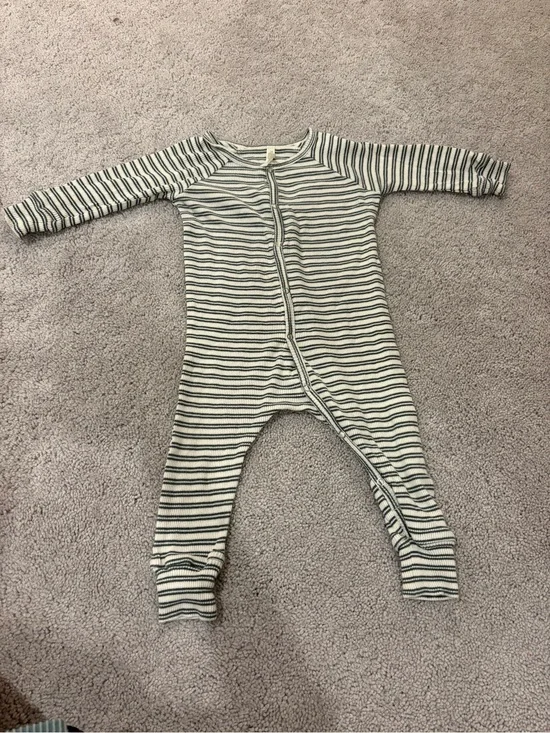 NWOT Rylee + Cru Cream and Green Striped Snap One-Piece Footie