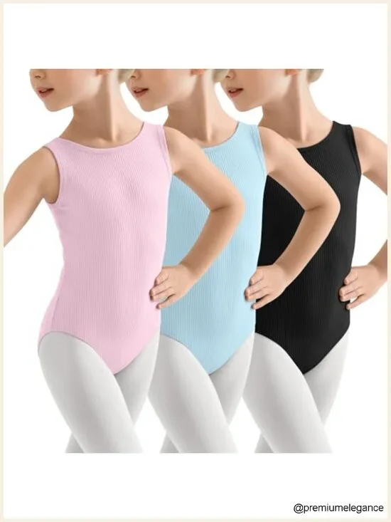 3 Pack Girls Cotton Ballet Leotards Toddler Tank Gymnastics Ribbed Bodysuit