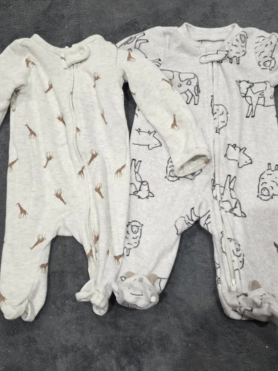 Carter's Cream & Light Gray Animal Print Footed One-Pieces (2 Pack)