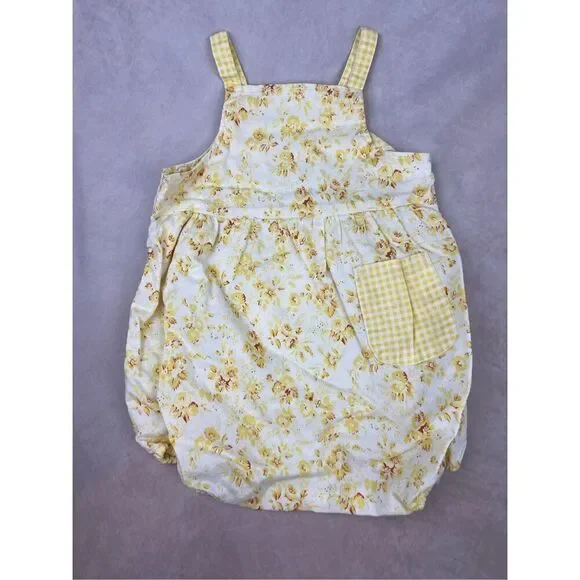 Vintage Yellow Floral Bubble Jumper Hushpuppies Size 12M 90s Y2K