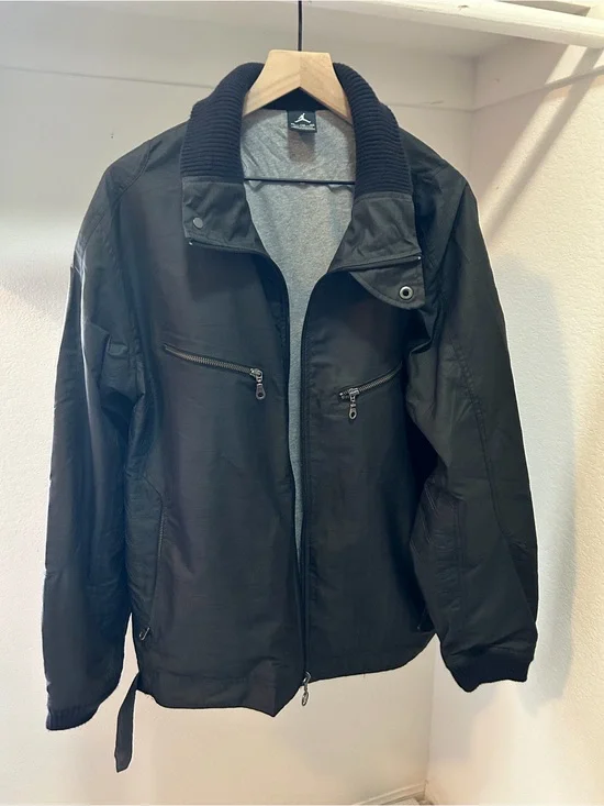 Jordan Black Zip-Front Bomber Jacket with Ribbed Collar