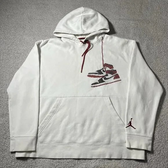 Air Jordan Hoodie Mens XL White Jumpman Holiday Sweatshirt Hanging Shoes Logo