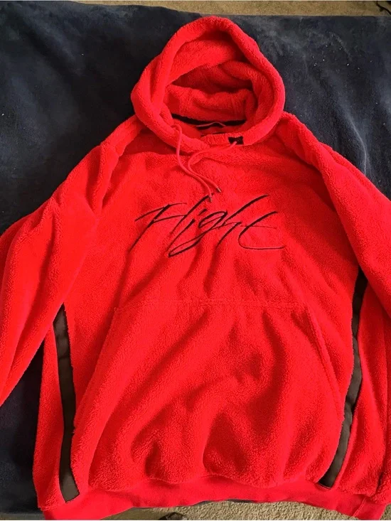 Fluffy Jordan Red 'Flight' Sherpa Pullover Hoodie