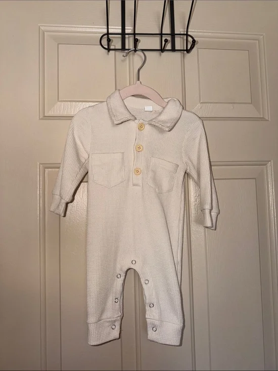 Kids Cream Waffle-Knit One-Piece Romper