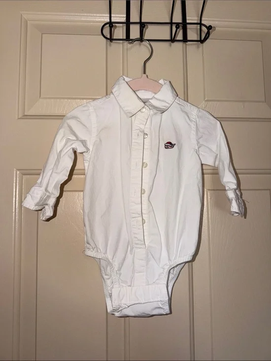 Vineyard Vines White Long-Sleeve Collared Baby Bodysuit