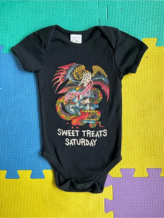 🦅Vintage Ed Hardy by Christian Audigier Black Graphic Infant Bodysuit 3-6 Mo