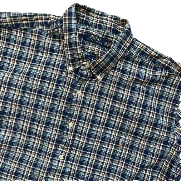 Polo Ralph Lauren Plaid Button Down Shirt Mens 3XB Multi Plaid Big & Tall