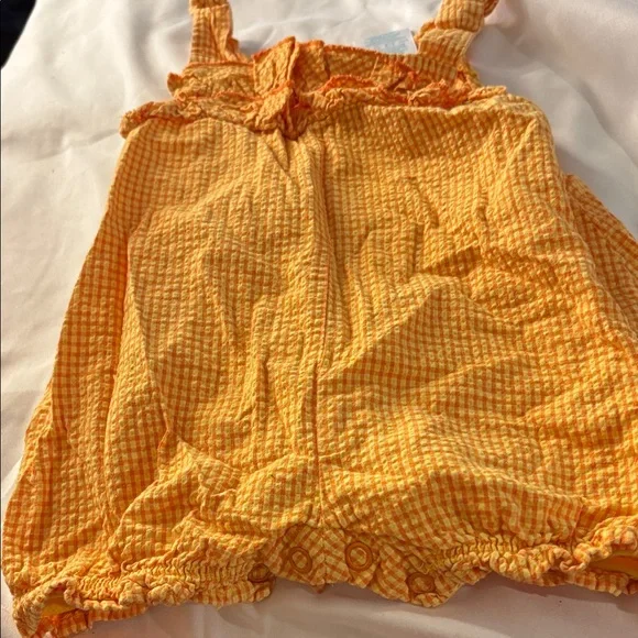 Baby connection Orange Gingham seersucker Baby Romper 6-9 months