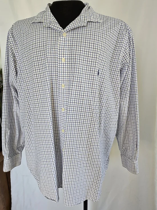 Polo Ralph Lauren White Shirt with Navy Windowpane Check