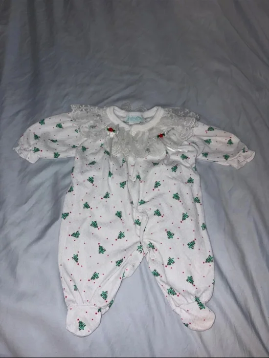 Vintage 1980/1990 BabyGro Christmas Tree Button Up Footie Pajamas