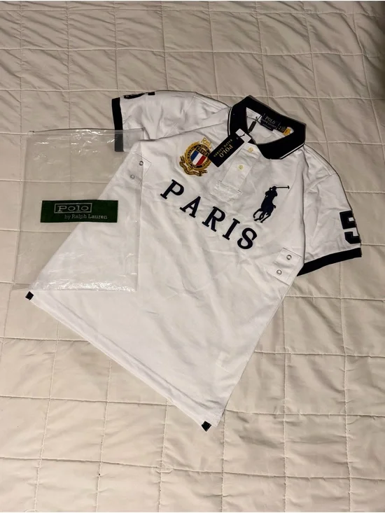 Polo by Ralph Lauren White and Navy 'Paris' Crest Polo