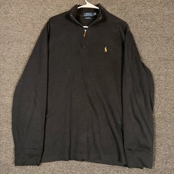 Polo Ralph Lauren Mens Estate Rib Quarter Zip Pullover Black Large Pony Logo