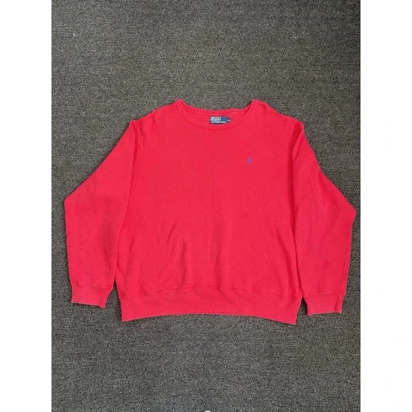 Vintage Polo Ralph Lauren Wide Crewneck Sweatshirt Red‎ Mens 2XL Pullover Pony