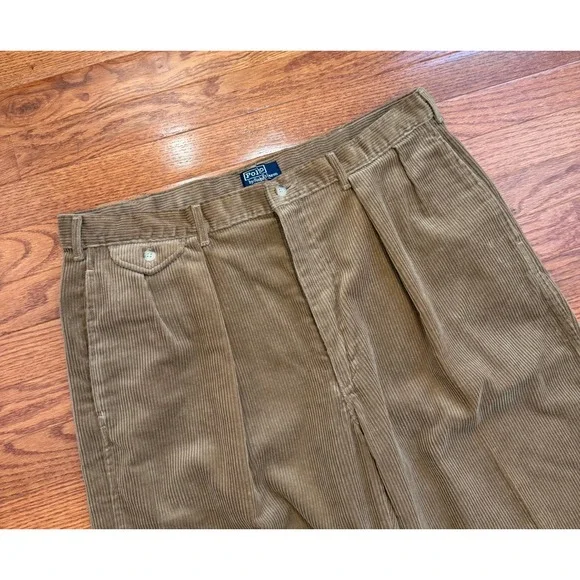 Vintage Polo Ralph Lauren Corduroy Pants Mens 38x30 Brown Pleated Made In USA