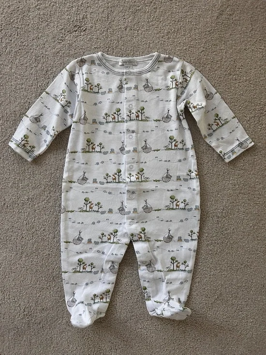 Kissy Kissy Noah’s Arc 6-9m footie LIKE NEW pima cotton