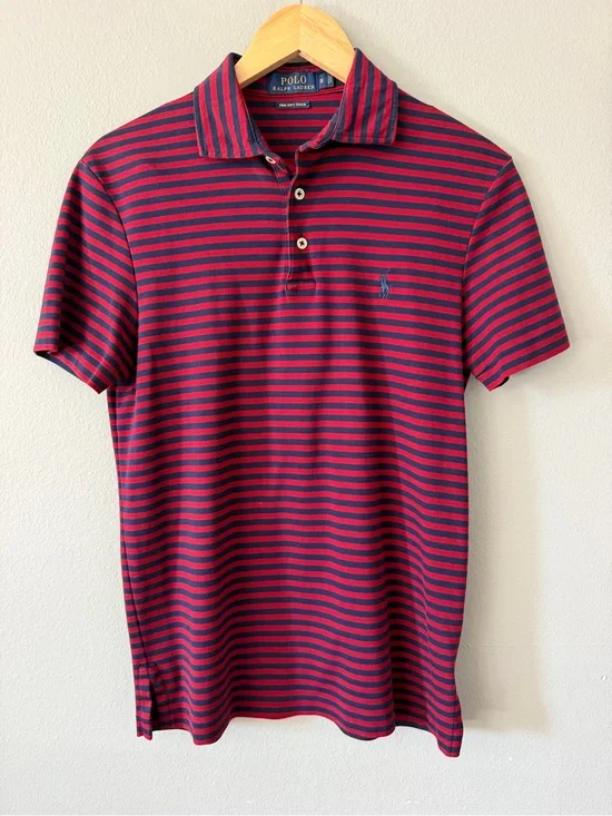 Polo Ralph Lauren Pima Soft Touch Polo Shirt Red Navy Striped Men’s Size S