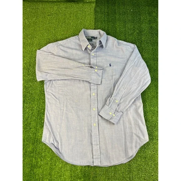 Polo Ralph Lauren Andrew Shirt Mens LG Blue Cotton Button‎ Down Long Sleeve