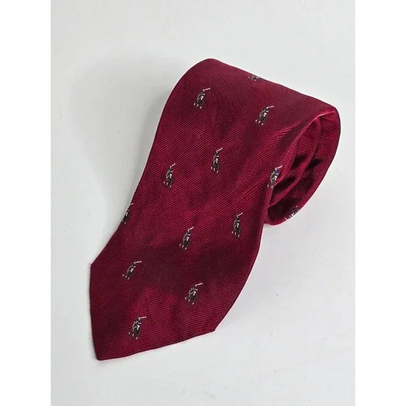 Polo Ralph Lauren Tie Red Horse Jockey Woven Vintage Equestrian Necktie Silk