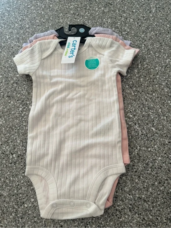 Carter's Ribbed Short-Sleeve One-Piece Set - White, Pink, Gray