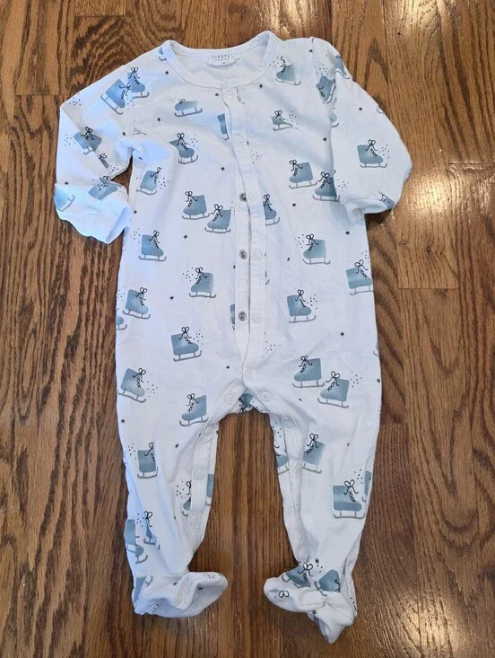 Light Blue Ice Skate Print Footed One-Piece for Babies