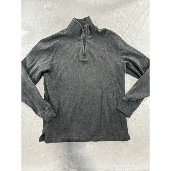 Polo Ralph Lauren Mens Gray Ribbed Quarter Zip Pullover Sweater Size S Pony Logo