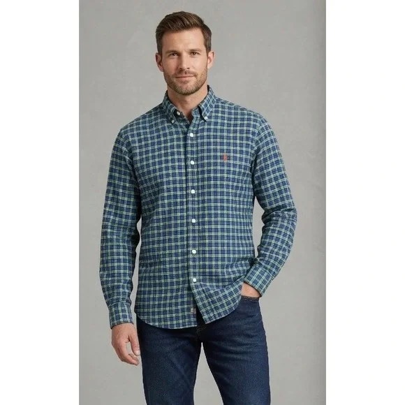 Polo Ralph Lauren Mens XL Blue Green Plaid Button Down Shirt Long Sleeve‎