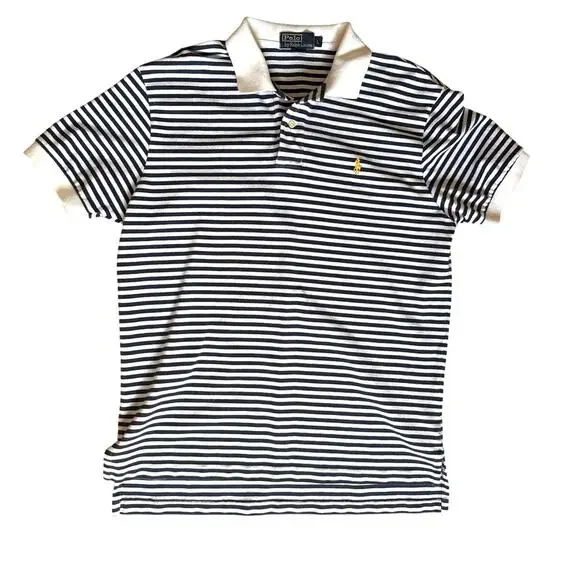 Polo by Ralph Lauren Men's Blue Stripe Cotton Pique Polo Size Large