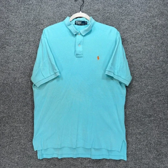 Polo Ralph Lauren Polo Shirt Mens Medium Blue Orange Pony Logo Classic Fit