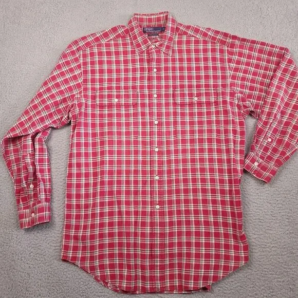 Vintage Polo Ralph Lauren Shirt Mens Medium Red Tartan Plaid Button‎ Down Cotton