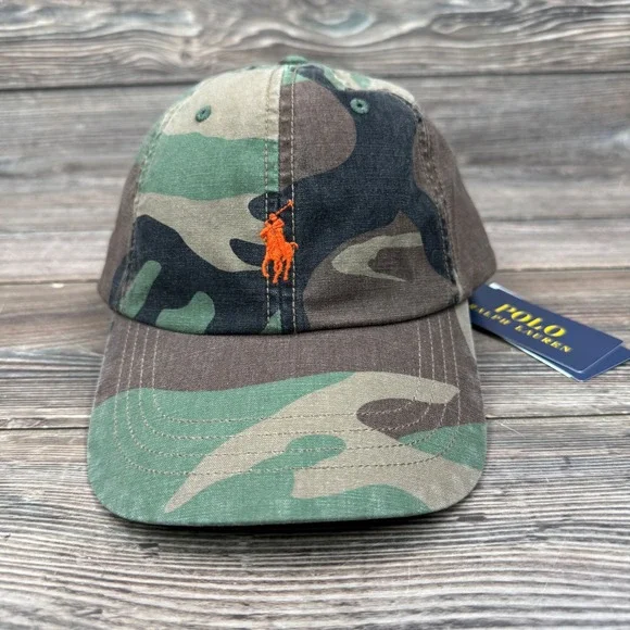Polo Ralph Lauren Mens OS Baseball Cap Camo Orange Pony NWT