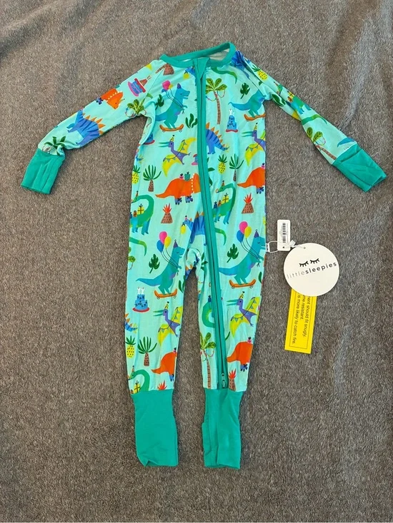 Little Sleepies Teal Dinosaur Print Zip One-Piece