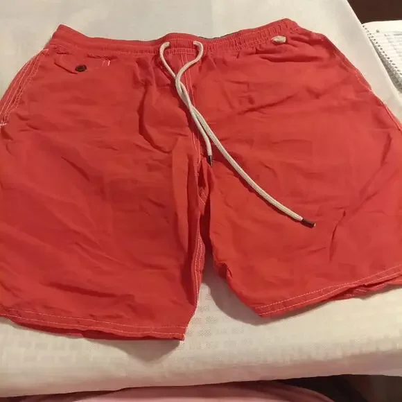 Polo Ralph Lauren Men's Swim Trunks Shorts Size Large Nylon Orange LG Pony Logo