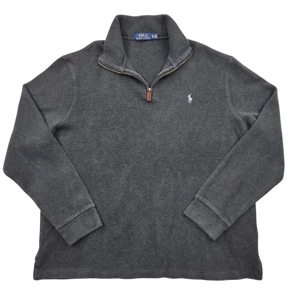 Polo Ralph Lauren 1/4 Zip Pullover Sweater 100% Cotton‎ Charcoal Gray Mens XL