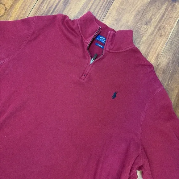 Polo Ralph Lauren Sweater Mens XL Red Knit Cotton 1/4 Zip Long Sleeve Classic*