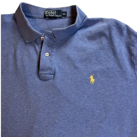 Polo Ralph Lauren Mens XL‎ Heathered Blue Short Sleeve Polo Shirt Yellow Pony