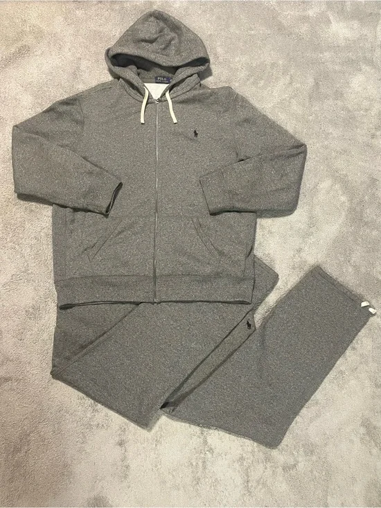 Polo Ralph Lauren Gray Track Suit Men’s XXL Zip Up Sweatshirt Jogger Pants