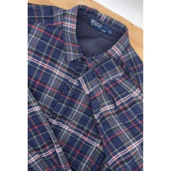 Polo Ralph Lauren 2XL‎ XXL Tartan Long Sleeve Flannel Double Pocket Workshirt