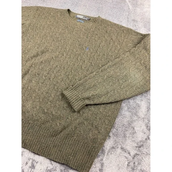 Polo Ralph Lauren Cable Knit Sweater Mens Large Green 100% Lambswool Crewneck