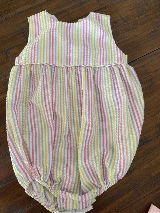 Girls' Pastel Stripe Seersucker One-Piece Romper