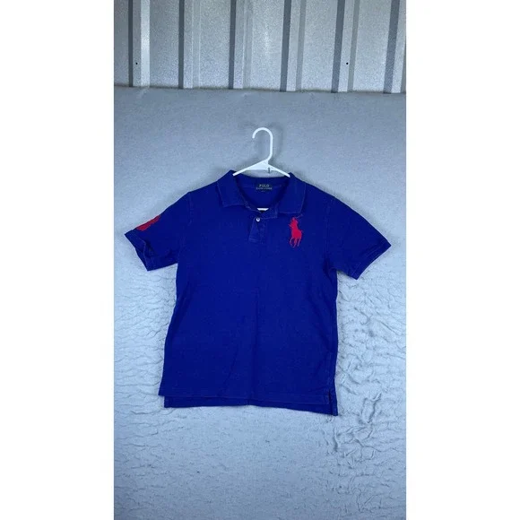 Polo Ralph Lauren Polo Shirt Boys Large 14-16 Blue Excellent Big Pony 3 Patch