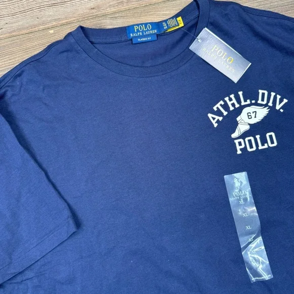 Polo Ralph Lauren Mens XL T-Shirt Navy Blue Athl Div 67 Winged Foot NWT