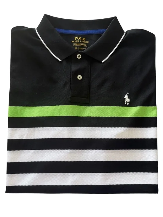 Polo Ralph Lauren Performance White & Black Stripe Polo Shirt XL Mens