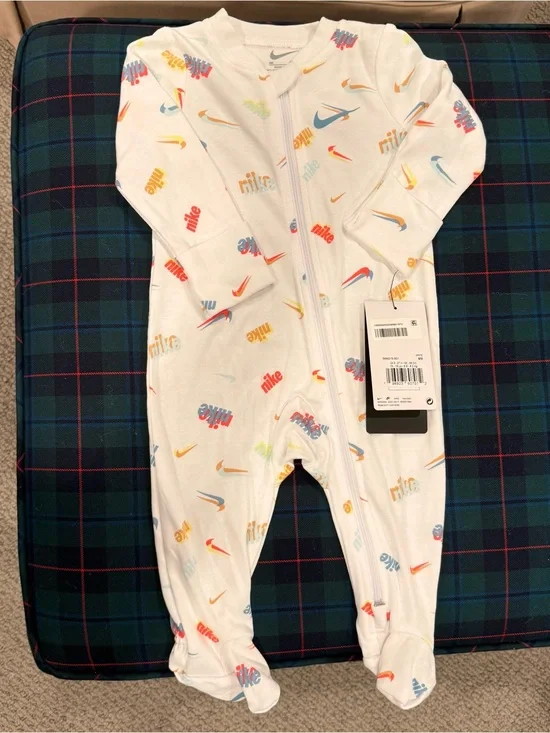 NWT Nike White Footie One-Piece with Multicolor Swooshes