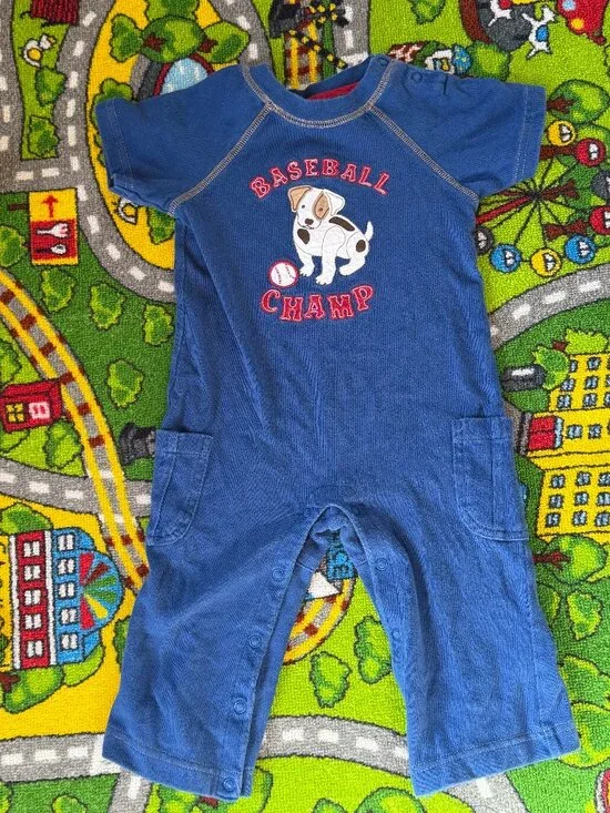 2007 Gymboree Blue Dog Baseball Champ One Piece Baby Toddler Size 12-18M