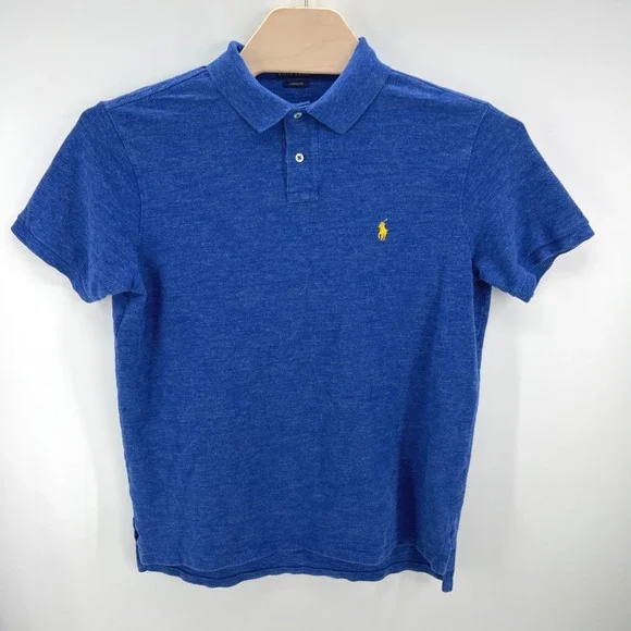 Polo Ralph Lauren Shirt Mens XL Blue Custom Fit Heathered Cotton Yellow Pony