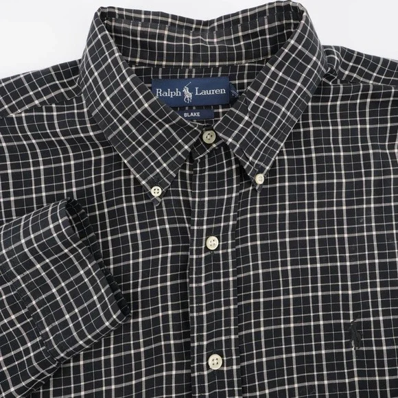 Vintage Polo Ralph Lauren Plaid Button Down Shirt Black Long Sleeve Mens XL