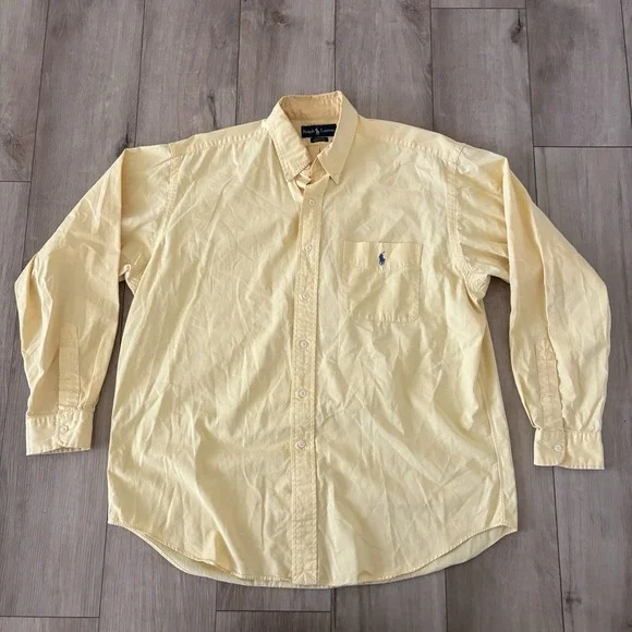 Vintage Polo Ralph Lauren Blake Button Down Shirt Mens L Yellow Long Sleeve